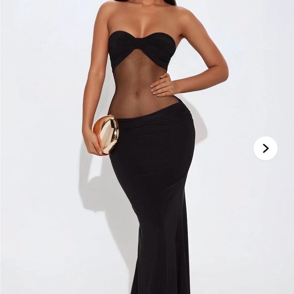 Elena Sheer Mesh Maxi Dress - Black
